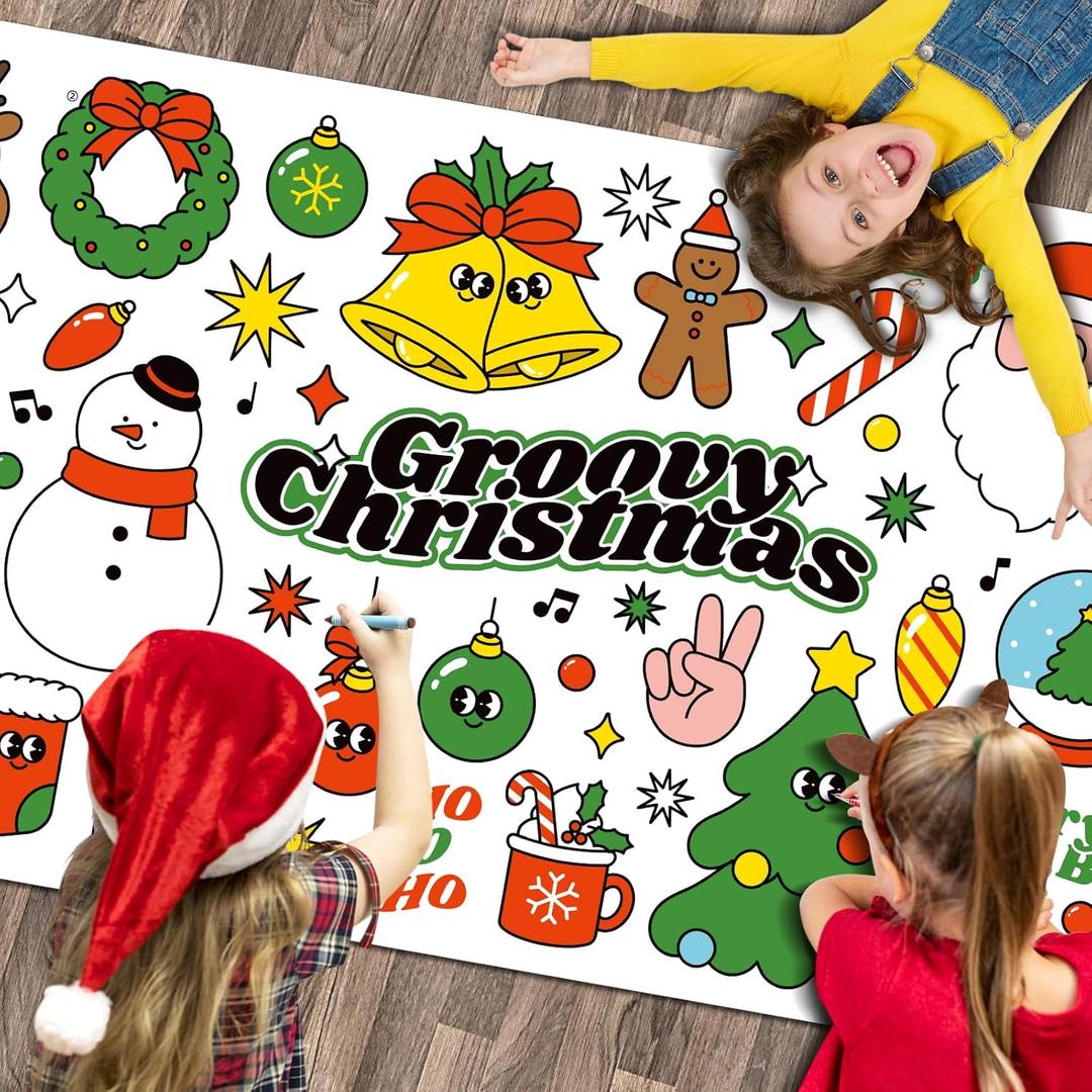 Merry Christmas Large Coloring Table Cloth for Kids Xmas Coloring Poster Christmas Pages Santa Snowman Claus Paper for Classroom Home School Party 71 * 23.6 in