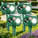 4PCS Solar Animal Repellent Outdoor, Ultrasonic Cat Repeller Outdoor&Deer Repellent Device, Rabbit Squirrel Raccoon Repellent with Motion Sensor LED Lights for Garden Yard