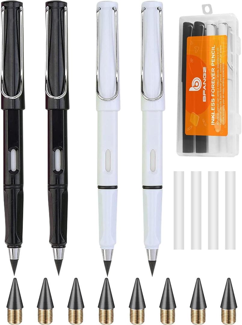 Infinity Forever Pencil Christmas Gifts - 0.7mm Infinite Everlasting Metal Inkless Pencils Set with Eraser, No Need Sharpened, Replace Mechanical Pen for Sketch, Drawing and WritingWith Pen Case