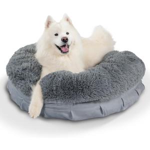 Best Friends by Sheri Ultra Calming Pouf Bed, Orthopedic Round Dog Bed for Joint Support, Faux Fur, Washable Cover, Tan, Large, 36"x36"