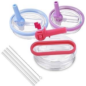 owmoer 3 Pack Leakproof Detachable Straw Lid Replacement for Stanley Quencher H2.0 40 oz Tumbler, Spillproof Flip Straw Cover Multi-Color (Blue Rose Red Purple), Easy Clean For Stanley Cup Accessories