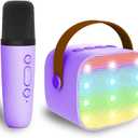 Mini Karaoke Machine for Kids & Adults, Kids Toys for Girls & Boys Gifts, Bluetooth Speaker with 1 Wireless Microphone for Kids Adults Toddler Girls Home Party Birthday Gifts Purple