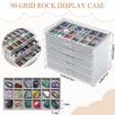Misdary 90 Grid Rock Collection Box Clear Acrylic Display Case for Kids 5 Drawers Velvet Insert Rock Storage Box for Collectibles Crystal Display Shadow(Gray)