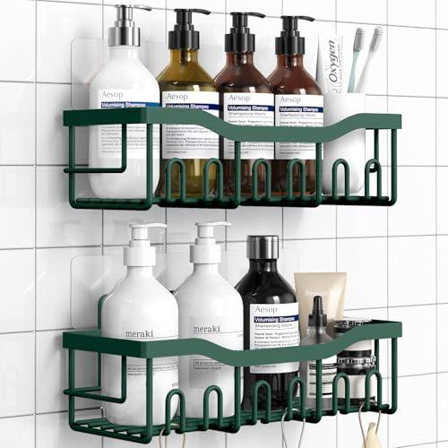 EUDELE Shower Caddy 2 Pack, Adhesive Shower Organizer for Home Decor & Kitchen Storage, No Drilling, Rustproof Stainless Steel Bathroom Shelf Organizer Green