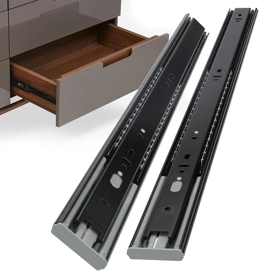homdiy 22 Inch Soft Close Drawer Slides 1 Pair Furniture Replacement Parts,3 Section Full Extension Side Mount Ball Bearing Rails Drawer Slides for Cabinet 100 LB Capacity(Black)