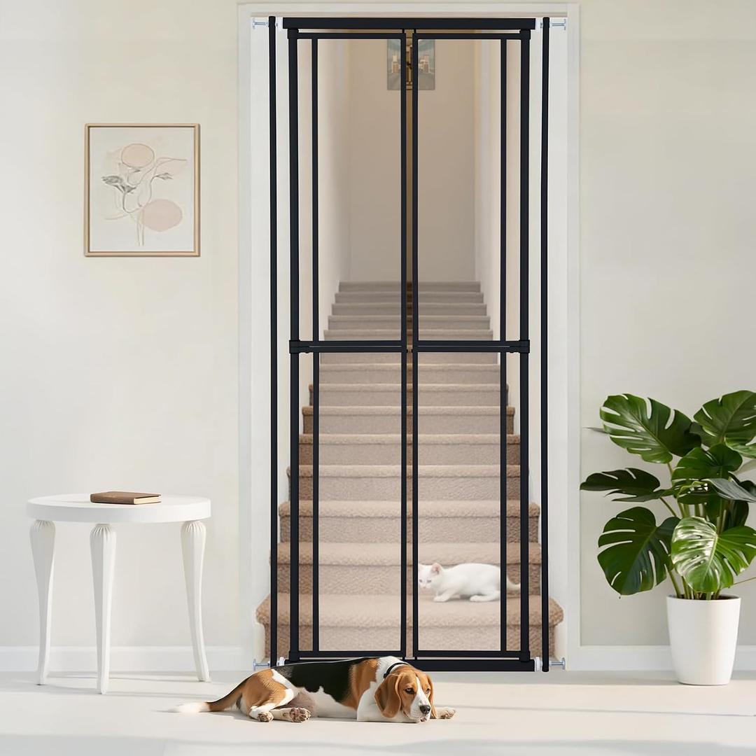 Extra Tall Cat Gate for Doorway 75.2 Pressure-Mounted Transparent Cat Gate for Pets, Fits 30-36" Width, No Wall Drilling, Ideal for Stairs, Hallway, Indoor Safety Barrier