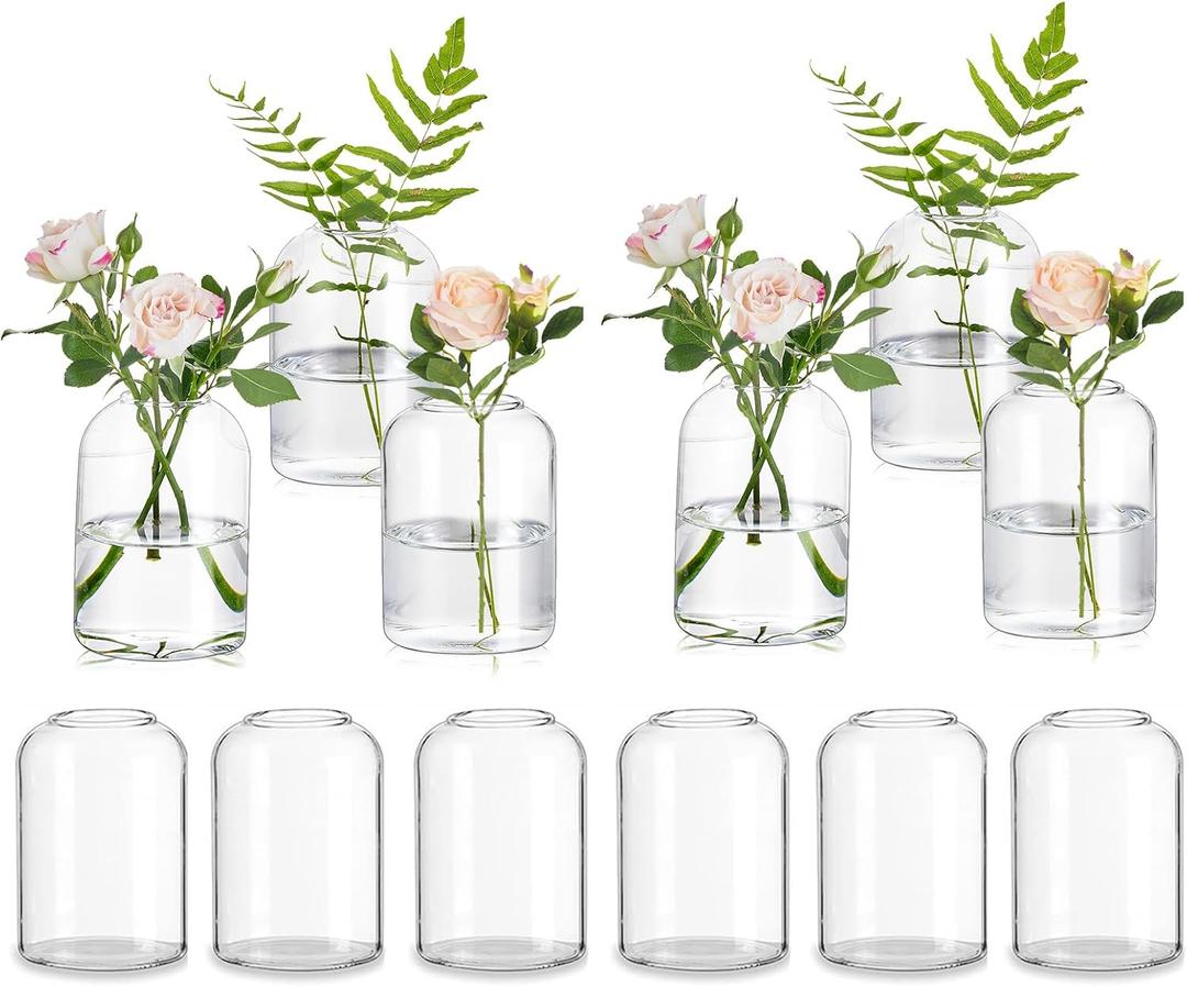 Glasseam Glass Bud Vases for Centerpieces: Clear Small Flower Vase Decor Bulk Set of 12 Simple Modern Decorative Vases for Flowers Mini Candle Vase Wedding Centerpiece for Dining Table Decorations