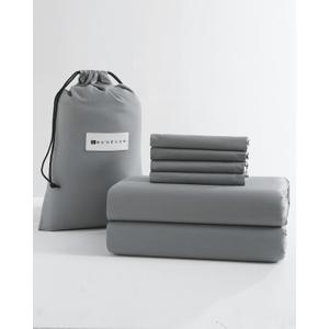 Bedecor Deep Pocket Queen 100% Cotton Sheet Set for Hot Sleepers - Fits up to 24 Inch Extra Deep Mattress - 6 Piece Breathable Bedding Set with Fitted Sheet, Flat Sheet & Pillowcases Gray