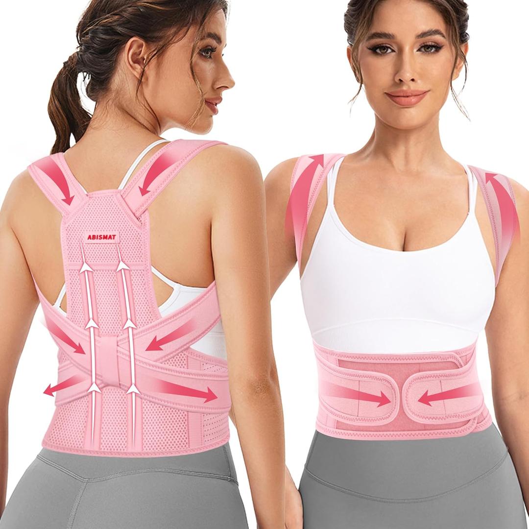 Posture Corrector for Women, Back Brace Support for Upper and Lower Back Pain Relief, Adjustable for Back straightener, Spine Alignment, Scoliosis, Hunchback, Spine Corrector (L ( Waistline 30.5"-37" ), Pink)