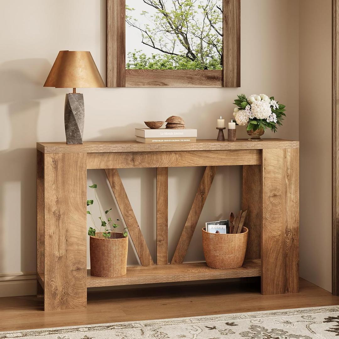 Tohomeor Console Table for Entryway, 47 Inches Narrow Sofa Table Behind The Couch, Farmhouse Wood Entry Table with Storage Shelves for Hallway Foyer Living Room, Rustic Wood Grain, 47.24"W