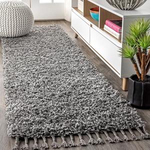 JONATHAN Y Mercer Shag Plush Tassel Charcoal Runner Rug, 2x8, Contemporary, Modern, Easy-Cleaning for Living Room, Bedroom, Kitchen, Pet Friendly, Non-Shedding (MCR100B-28)
