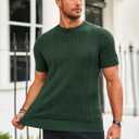 Runcati Mens Knit Short Sleeve T Shirts Casual Crewneck Slim Fit Shirt Cable Knitted Stretch Pullover Tees (L)