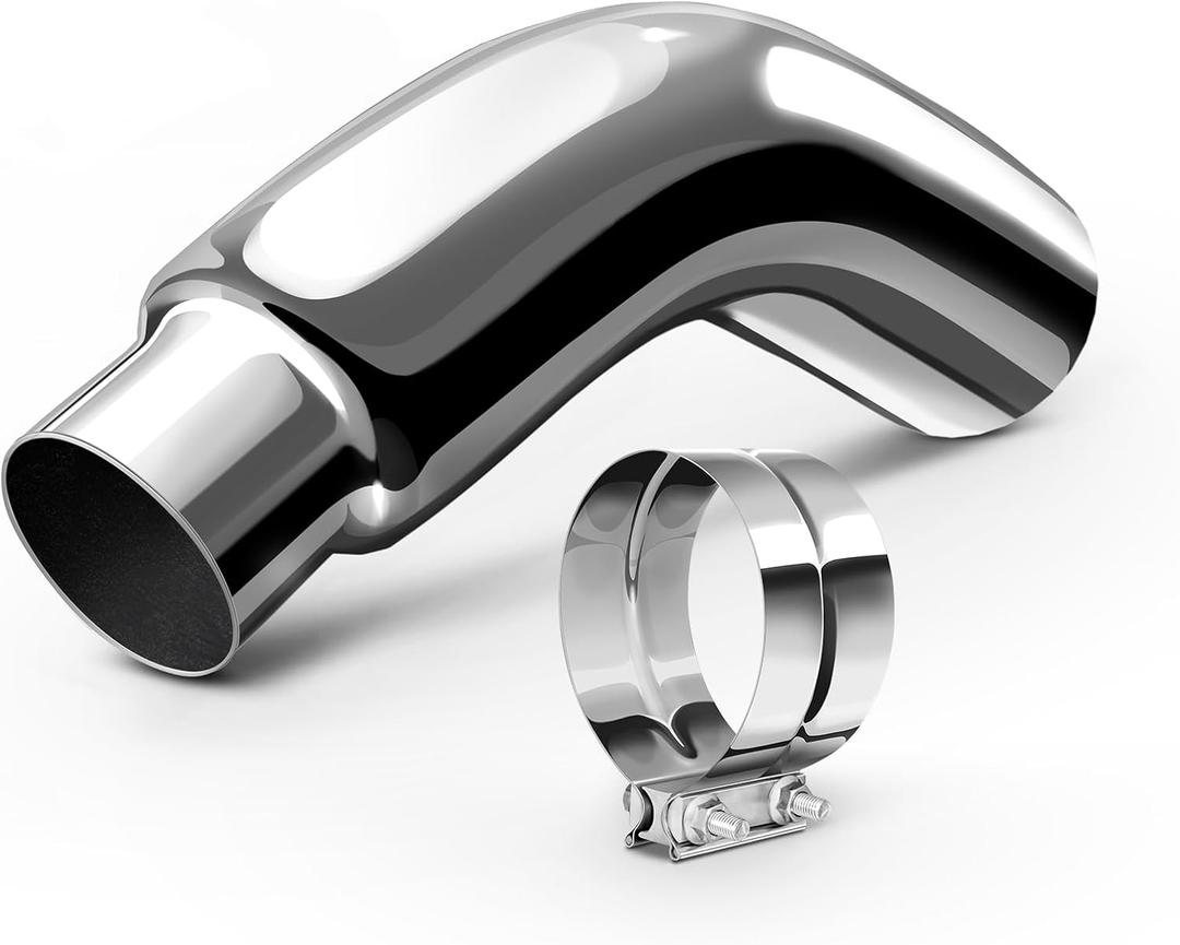 Exhaust Tip, 5 Inch Diesel Exhaust Tip Elbow Tip with a Clamp, 5'' Inlet 6'' Outlet Chrome Exhaust Tip for Pickups, Trucks and Cars
