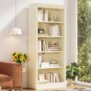 Merax 83" Tall Wood 5-Tier Bookshelf Bookcase with Light Strip,Adjustable Storage Shelves,Free Standing for Home Office (Yellow)