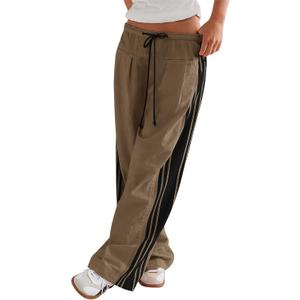 LOMON Pants for Women Wide Leg Side Striped Pants Drawstring Baggy Palazzo Work Trousers with Pockets