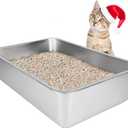 IKITCHEN Stainless Steel Cat Litter Box, Large Metal Litter Box for Cats, Never Absorbs Odors,Stain Free, Rustproof, Non Stick Smooth Surface, Anti-Slip Rubber Bottom, 19.5" L x 13.5" W x 6" H