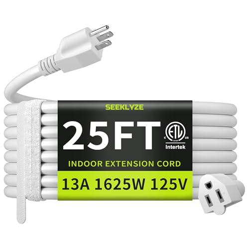 16/3 White 25 FT Extension Cord, Indoor Extension Cord for Laptops, Coffee Makers, Office Home Appliances, 3 Prong Resistant Cable Flexible, 13A 125V 1625W ETL Listed