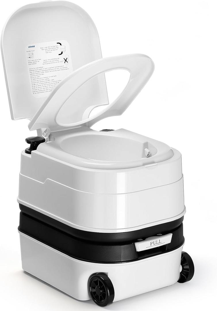 Kohree 5.3 Gal Porta Potty for Camping Adults, Portable Toilet with Wheels | Detachable Waste Tank, Level Indicator, Flushable, Odorless, Leak-Proof Toilet for Home Use, Camper, RV Travel, Truck, Boat