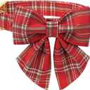 MR. CHUBBYFACE Christmas Red Plaid Dog Collar with Sailor Bow, Adjustable Cotton Christams Puppy Collar with Metal Buckle, Cute Boy Girl Pet Collars for Small Medium Large Dogs (XS)