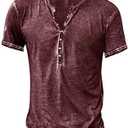 Beotyshow Mens Distressed Henley Shirts Retro Short Sleeve Tee Shirts Casual Button Down Washed T-Shirts for Men Size XXL