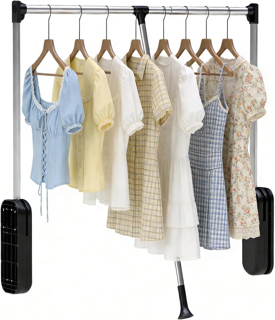 Pull Down Closet Rod, 23.62-32.67 Inch Width Adjustable Clothes Hanging Rail with Dual Pneumatic Buffers, Wardrobe Organizer Rod Space-Saving for Bedroom, Load 30lbs