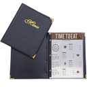 Menu Covers Premium Faux Leather - Menu Holder 8.5" x 11" with Transparent Sleeve - 7 Page 14 View for Restaurants, Bars, and Cafes (2-Pack) (Black)