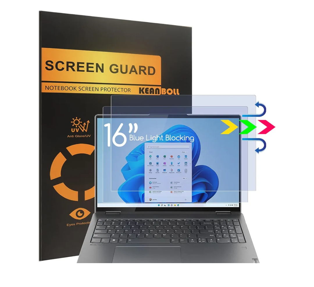 2 Pack 16 inch Screen Protector for Lenovo Yoga 7i 16, Anti Blue Light Screen Protector for Lenovo Yoga 7i 16 2-in-1 Laptop, Blocking Blue Light and Anti Glare Shield-(Covering only the display area)