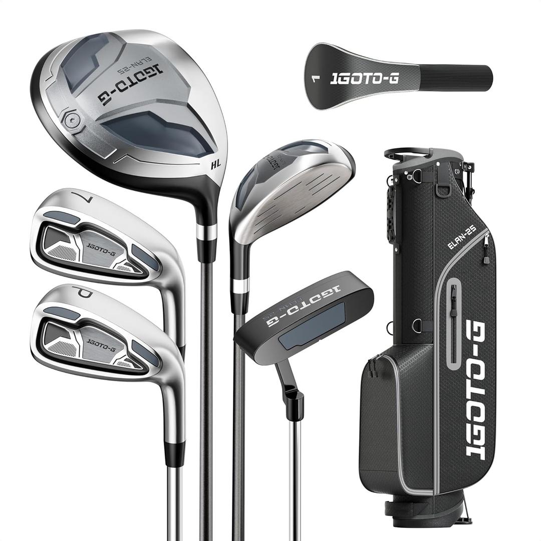 7 Pieces Golf Clubs Set for Men - Complete Mens Golf Clubs Full Set Right Handed Includes Stand Bag with Rain Hood, 1# Driver, 5# Hybrid, 7# PW# Irons and Putter