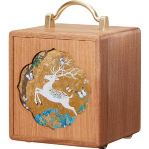 Wooden Jewelry Box for Women 4 Tier Walnut Wooden Jewelry Box with handle (White Deer Print A), 6.3"D x 6.1"W x 6.8"H