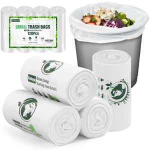 Small Trash Bags 1.2 Gallon, Biodegradable Gallon Waste Bag, Mini Compostable Strong Bathroom Wastebasket Can Liners Garbage Bags for Home Office Kitchen Fit 5 Liter 5L, 1 Gal, White