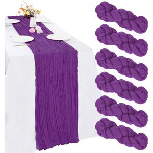 6 Pack Purple Cheesecloth Table Runner 10FT Cheese Cloth Boho Gauze Fabric Table Runner 35 x 120 Inch Rustic Sheer for Spring Holiday Wedding Baby Shower Party Decoration(Purple), 6 Pcs - 10 Ft