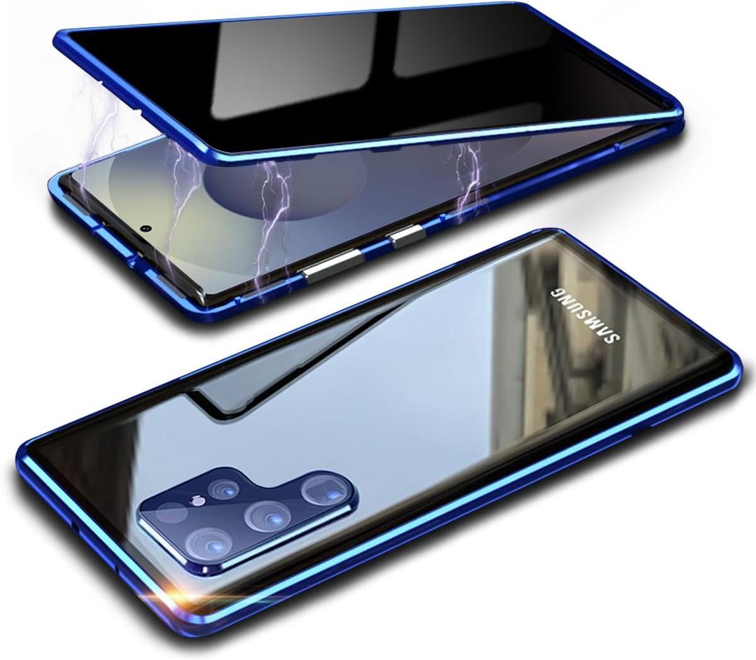 Magnetic Privacy Case for Samsung S25 Ultra,Anti Peeping Screen Protector Double-Sided Tempered Glass Metal Bumper Anti SPY Cover,360 Degree Phone Case for Samsung Galaxy S 25 Ultra,Blue