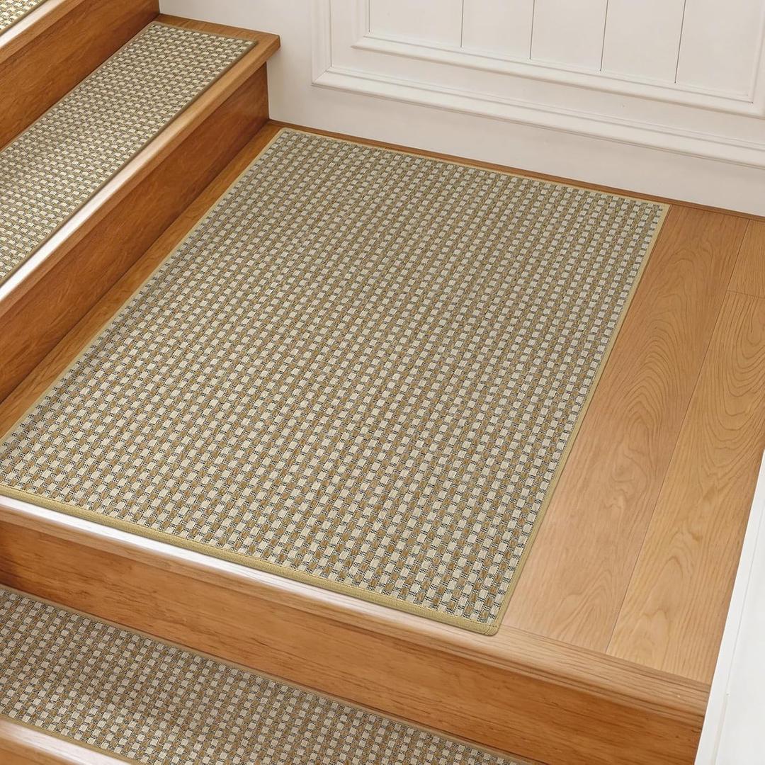 SMILOOL Non Slip Stair Landing Rug for Wooden Steps Indoor, Stair Landing Mat Square 24" x 36" Landing Rugs for Wood Stairs, Carpet Stair Treads Matching Mats, Beige