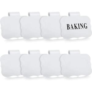 Zonon 8 Pack Basket Labels Clips with 40 Pcs Pantry Labels Set Removable Bin 3.5 x 2.4 Inch - for Kitchen, Pantry, Black & White Words