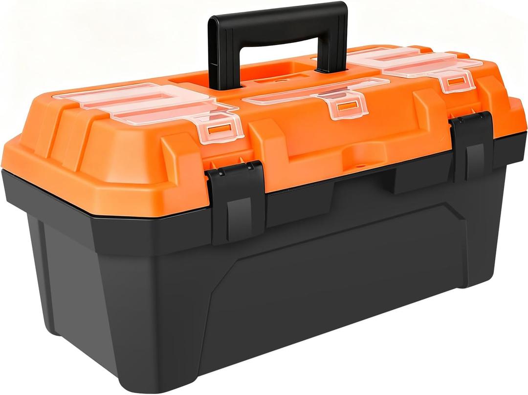 17-inch Tool Box with Removable Tray,Multipurpose Plastic Storage Box/Portable Tool Boxes/Art Craft Organizer, Three Small Parts Storage On The Lid (16.5)