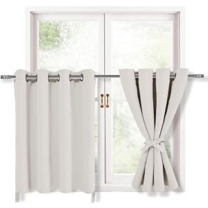 Hiasan RV Blackout Curtains for Bedroom, 52 x 36 Inches Long - Thermal Insulated & Light Blocking Window Curtains for Living Room/Kids Room, 2 Drape Panels Sewn with Tiebacks, Ivory