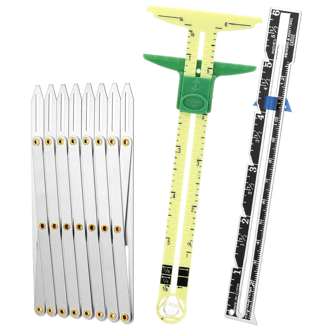 3 Pcs Sliding Gauge Measuring Tool Aluminum Expanding Sewing Gauge Button Guide Spacing Device 5-in-1 Quilting Ruler Measuring Tool Set for Crafting Sewing Beginner Supplies