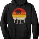Hilo Hawaii Hawaiian Surf Vintage Sunset Surfer Retro Pullover Hoodie (Small, Black)