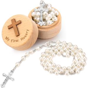 Loetere Baptism Gifts for Girls Boys Rosary Catholic My First Rosary and Keepsake Box for Baby Shower Holy First Communion Christian Beads Gifting Set (White)