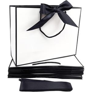 TKSBAG 12PCS Gift Bags Medium Size with Handles, 12.5 x 9.8 x 4.3 In White Black Thank You Bags with Bow Ribbon for Wedding, Birthday, bridesmaid, Groomsmen, Party Favors, Fathers' Day, 1 Count