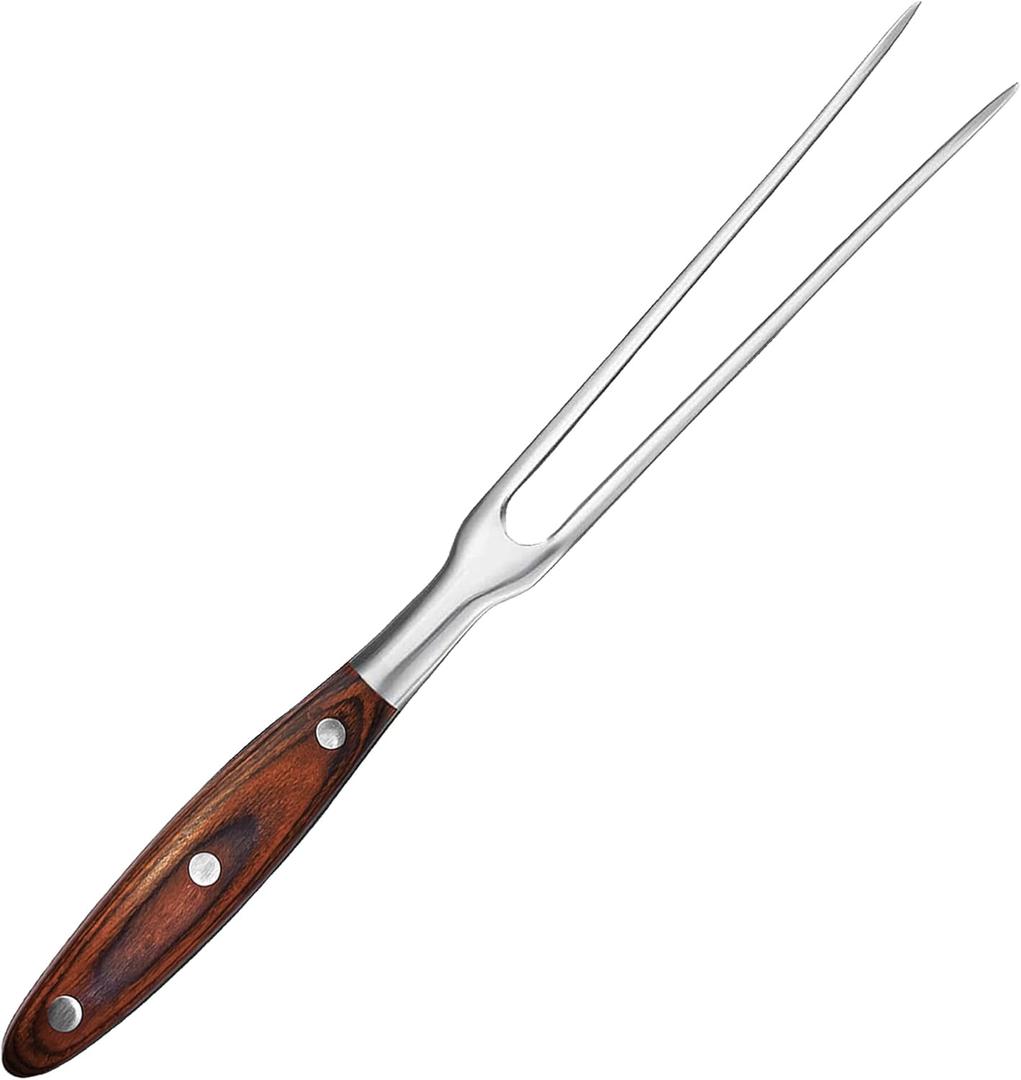 Heavy Duty Stainless Steel Carving Fork 11.6 Inch BBQ Meat Fork & Serving Fork for Cooking Roasting Meat Shredding (Wood Handle)