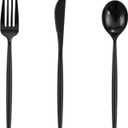 Supernal 180pcs Black Plastic Silverware Heavy Duty Black Party Cutlery Disposable Plastic Forks and Spoons Disposable Utensils Flatware Include 60 Forks,60 Knvies,60 Spoons