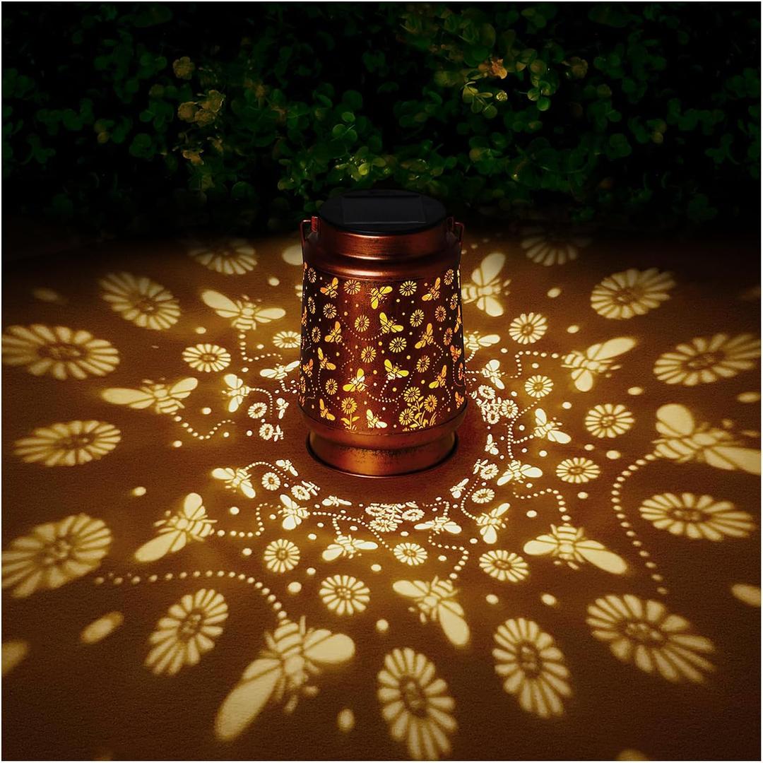 Solar Lanterns Outdoor Waterproof Bee Garden Decor Gifts for Women Mom Grandma Hanging Solar Lights Metal Solar Decoration Outside for Yard,Patio,Backyard,Porch