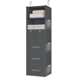 6-Shelves Hanging Closet Organizer with 5 Different Drawers, Foldable Organizers and Storage for Wardrobe, Closet & RV, Clothes and Accessories Storage, Non-woven fabric, Dark Gray