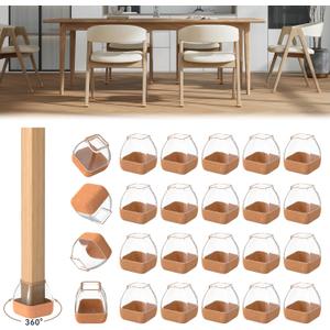 24PCS Extra Small Square Chair Leg Floor Protectors for Hardwood Floors, Furniture Sliders for Chair Legs, 360Felt Pad Bottom Wrapped Thickening Furniture Pads Cap Covers to Scratch and Reduce Noise (Suqare X-Small(Fit:0.63"-0.98"))