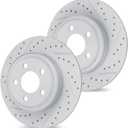 R1 Concepts Rear Brake Rotor Kit |Brake Rotors| Brake Disc |Drilled and Slotted|fits 2002-2022 Nissan Altima, Juke, Maxima, Sentra; Renault Safrane 