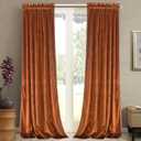Roslynwood Velvet Orange Curtain 72 inch Length - Curtains Block Light Rod Pocket Thermal Insulated Window Drapes Set for Living Room/Bedroom/Dining Room, W52 x L72, 2 Panels