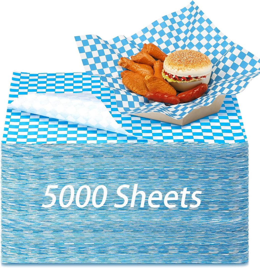 Sieral 5000 Sheets Sandwich Wrap Sheet 12 x 12 Inch Wax Paper Bulk Fast Food Basket Liners Disposable Parchment Paper Grease Resistant for Party Restaurant Wrapping (Blue)