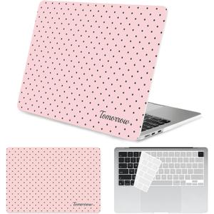 Seorsok Compatible with New MacBook Air 13.6 inch Case M4 M3 M2 2025 2024-2022 Release A3240 A2681 A3113 Touch ID,Premium Cream Textured Black Polka Dot Plastic Hard Shell Case&Keyboard Cover,Pink