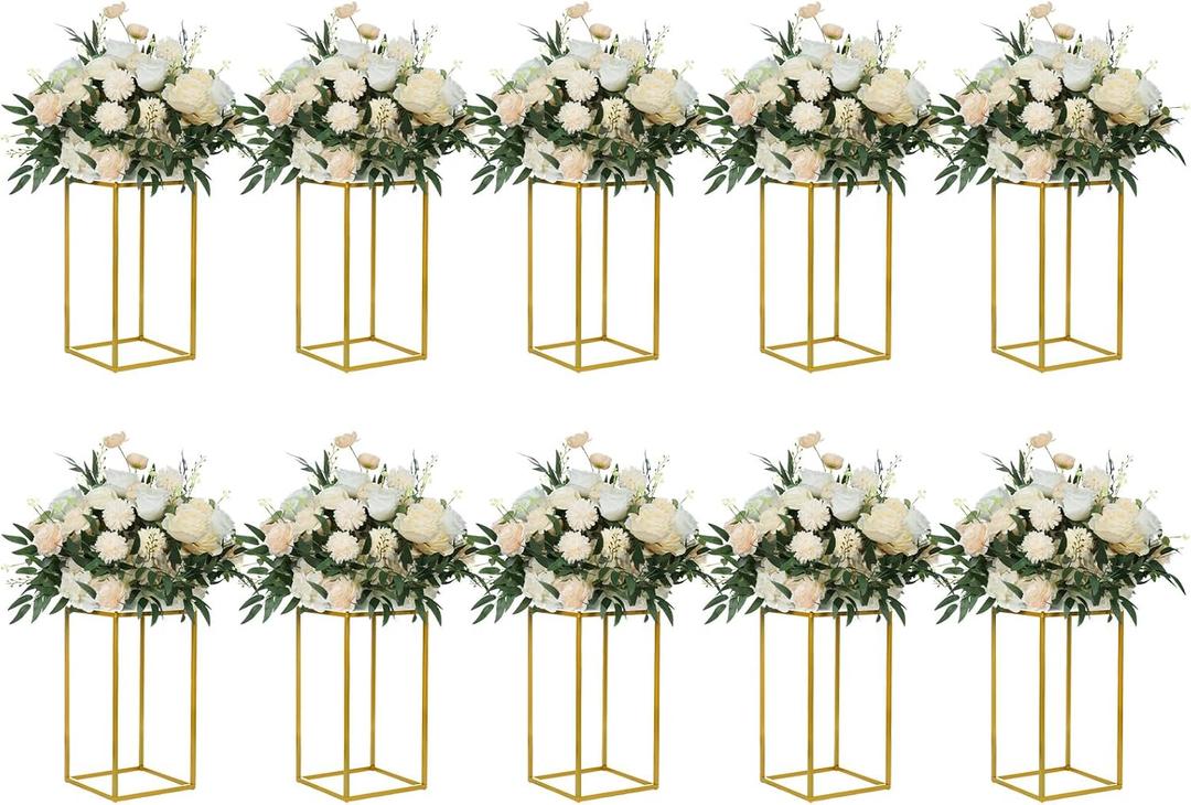 YALLOVE 10-Pack 15.75-Inch Gold Metal Geometric Flower Stands
Table Centerpieces with Clear Acrylic Sheets for Wedding, Bridal Shower, Banquet and Party Decor